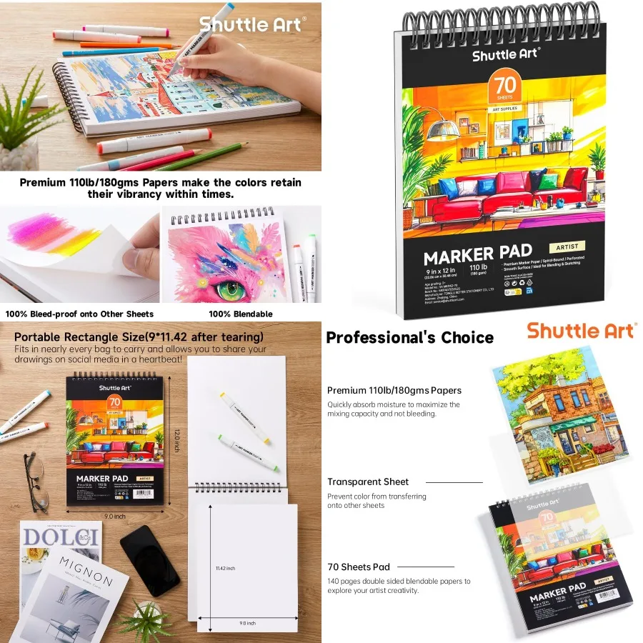 Portable Sketchbook 12x9 70 Sheets of 110LB/180GSM Smooth Bleedproof Art Paper for Marker Drawing Painting and Sketching Spiral
Portable Sketchbook 12x9 70 Sheets of 110LB/180GSM Smooth Bleedproof Art Paper for Marker Drawing Painting and Sketching Spiral