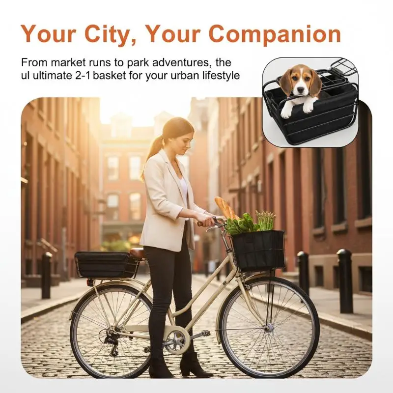 2-in-1 Dog Bike Basket For Rear Rack Pet Carrier Cargo Basket Fits Small Medium Dogs Cats Up To 12LBS For Groceries Daily
2-in-1 Dog Bike Basket For Rear Rack Pet Carrier Cargo Basket Fits Small Medium Dogs Cats Up To 12LBS For Groceries Daily