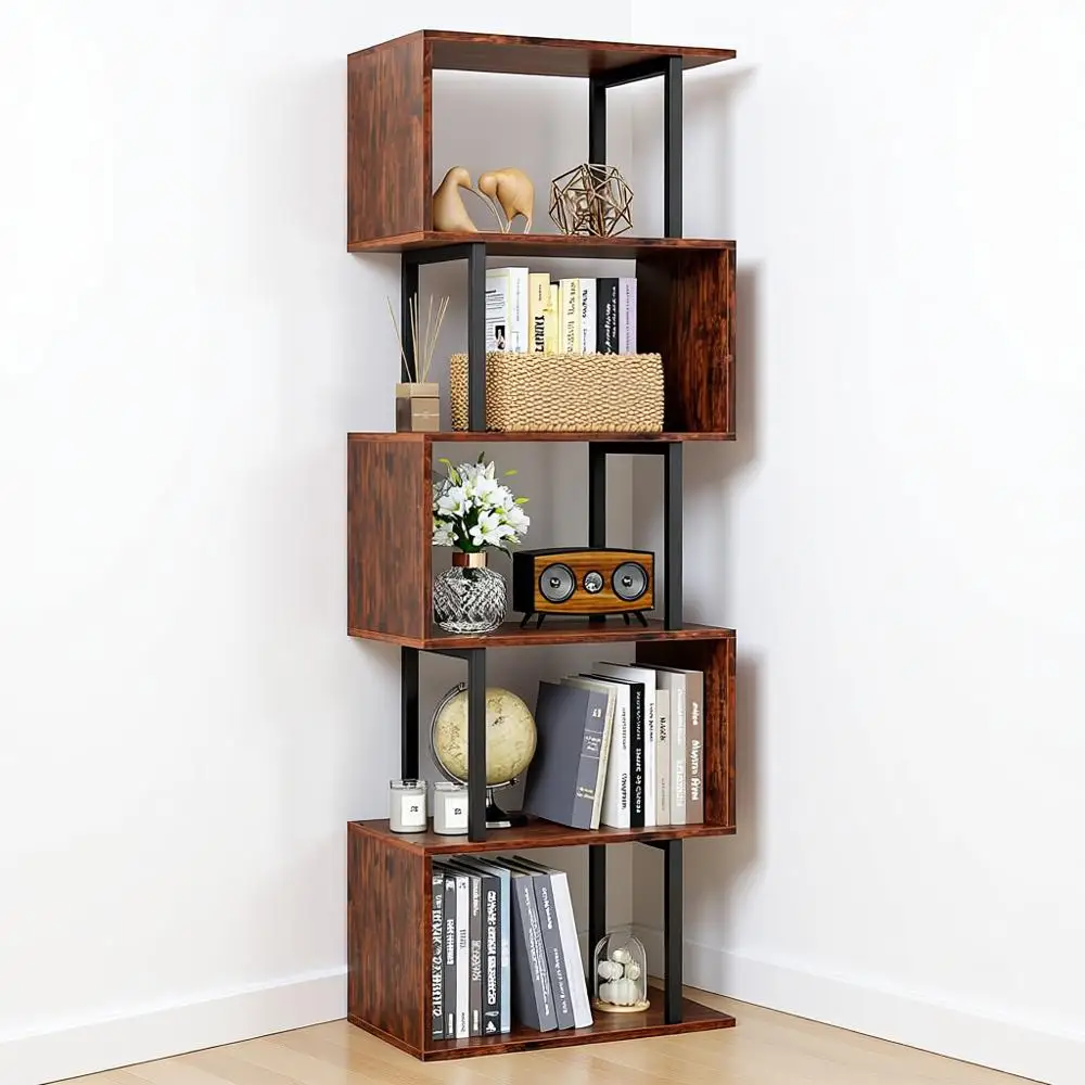 6 Tier Tall S Shaped Geometric Bookcase, Wood Metal Decorative Divider Rack for Living Room Bedroom Office
6 Tier Tall S Shaped Geometric Bookcase, Wood Metal Decorative Divider Rack for Living Room Bedroom Office