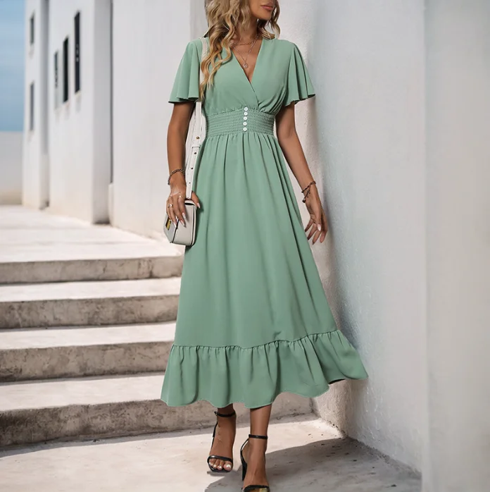 Charming Summer V - Neck Fresh Light Green Ensemble Featuring a Ruffled Edge Skirt
Charming Summer V - Neck Fresh Light Green Ensemble Featuring a Ruffled Edge Skirt