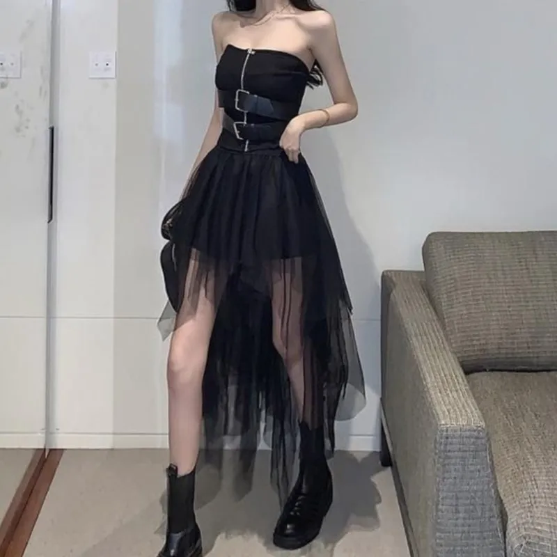 Irregular Stitching Mesh Skirt Women's Summer Retro Ins Dark Jazz Dance Dress Tube Top 
Irregular Stitching Mesh Skirt Women's Summer Retro Ins Dark Jazz Dance Dress Tube Top