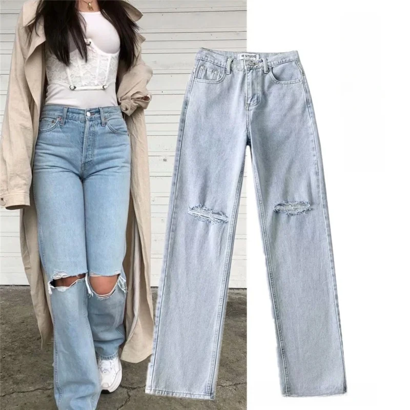 Американские широкие джинсы с высокой талией в стиле ретро, женские повседневные свободные длинные брюки с дырками на талии, глубокий цвет
Американские широкие джинсы с высокой талией в стиле ретро, женские повседневные свободные длинные брюки с дырками на талии, глубокий цвет