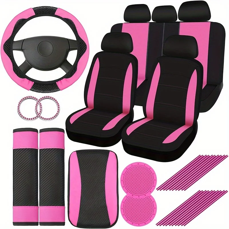 Deluxe Pink Car Seat Cover Set: Steering Wheel Cover, Cup Holder, Armrest Cushion, Seat Belt Cover, for Most Cars, SUVs And Trucks - The Perfect Choice for Stylish Ladies
Deluxe Pink Car Seat Cover Set: Steering Wheel Cover, Cup Holder, Armrest Cushion, Seat Belt Cover, for Most Cars, SUVs And Trucks - The Perfect Choice for Stylish Ladies