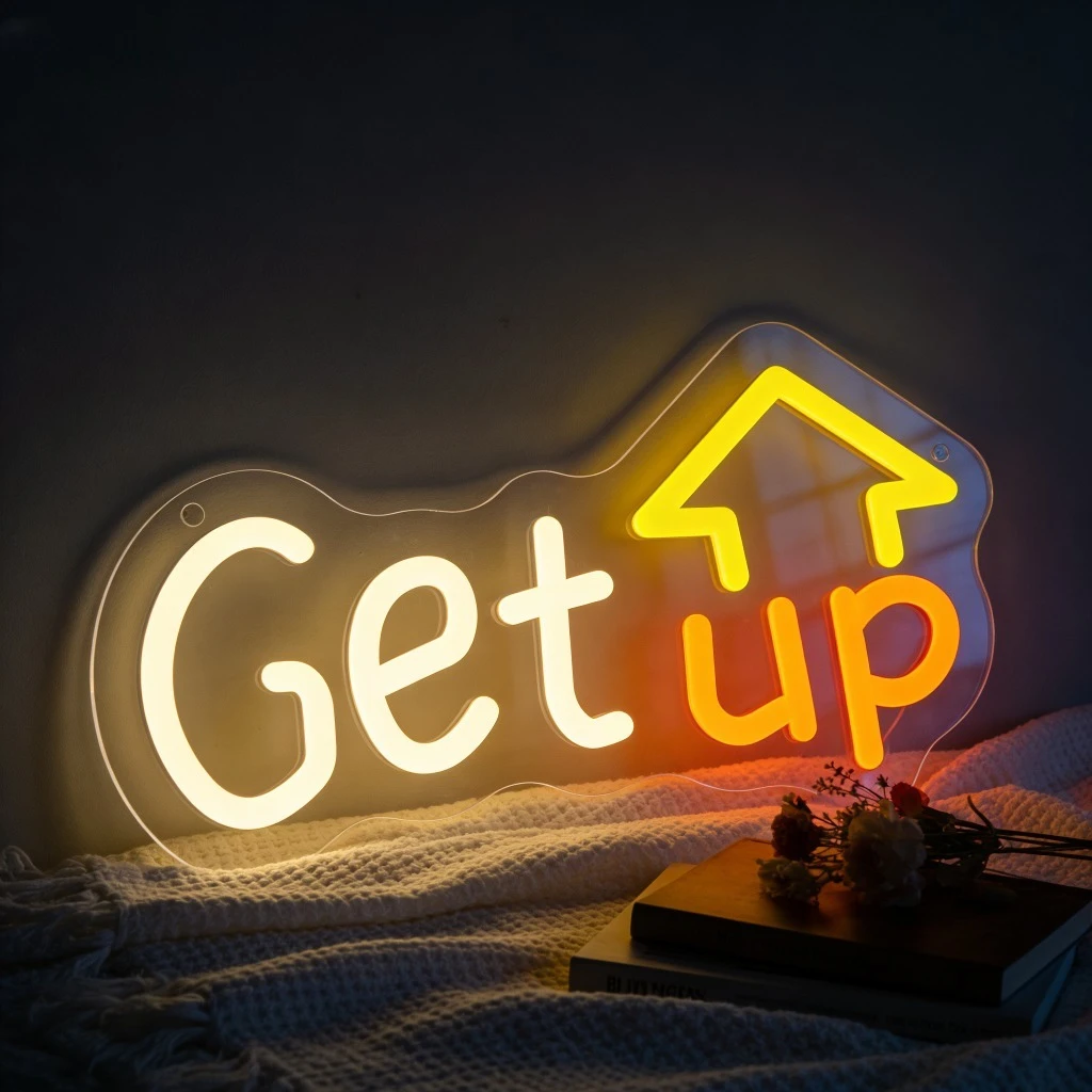 Get up Neon Sign Arrow Dual Color Motivational Quote Symbol for Rising Bedroom Study Home Office LED Wall Art Decor Gift
Get up Neon Sign Arrow Dual Color Motivational Quote Symbol for Rising Bedroom Study Home Office LED Wall Art Decor Gift