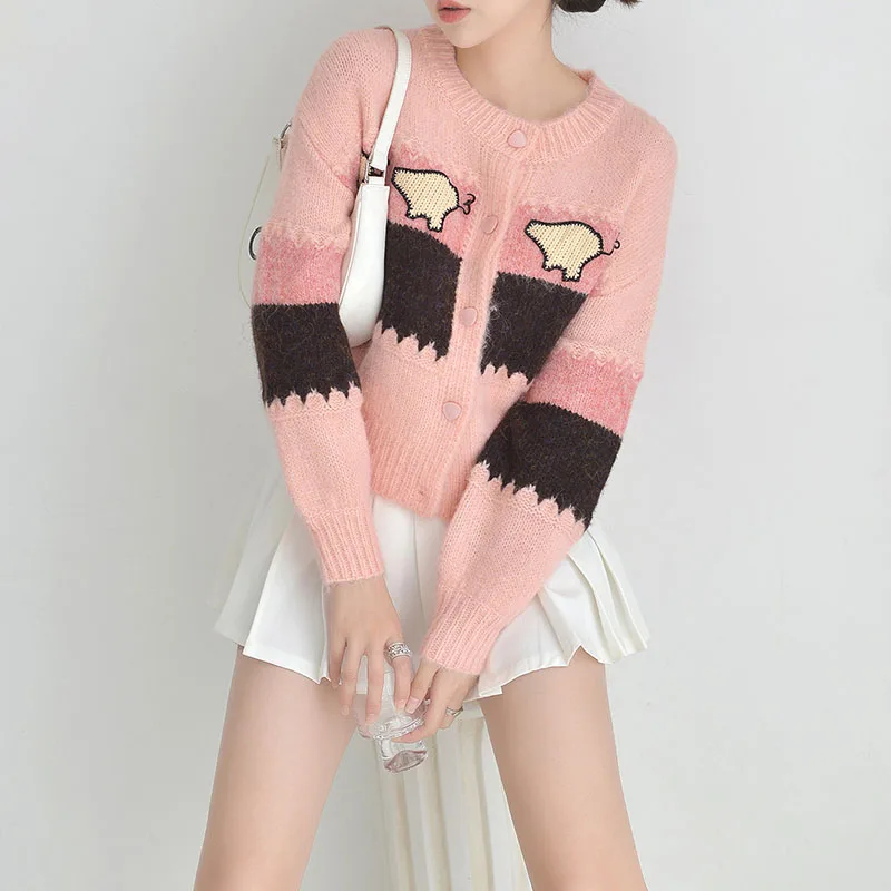 Women's Warm Knitted Sweater Jacket, Loose Sweater, Pink Cardigan, Cartoon Tops, Ladies Fashion, Autumn, 2024
Women's Warm Knitted Sweater Jacket, Loose Sweater, Pink Cardigan, Cartoon Tops, Ladies Fashion, Autumn, 2024