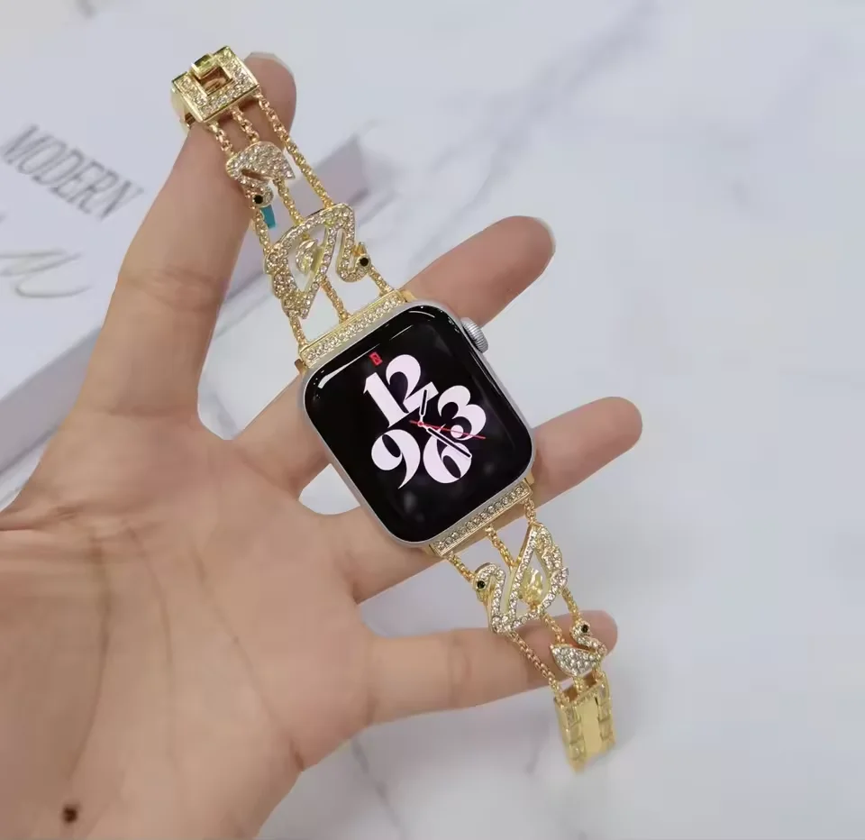 Metal Diamond Strap for Apple Watch 46mm 45mm 44mm 42mm 41mm 40mm Women Stainless Steel Swan Style Bracelet 10 9 8 7 6 5 4 SE 
Metal Diamond Strap for Apple Watch 46mm 45mm 44mm 42mm 41mm 40mm Women Stainless Steel Swan Style Bracelet 10 9 8 7 6 5 4 SE