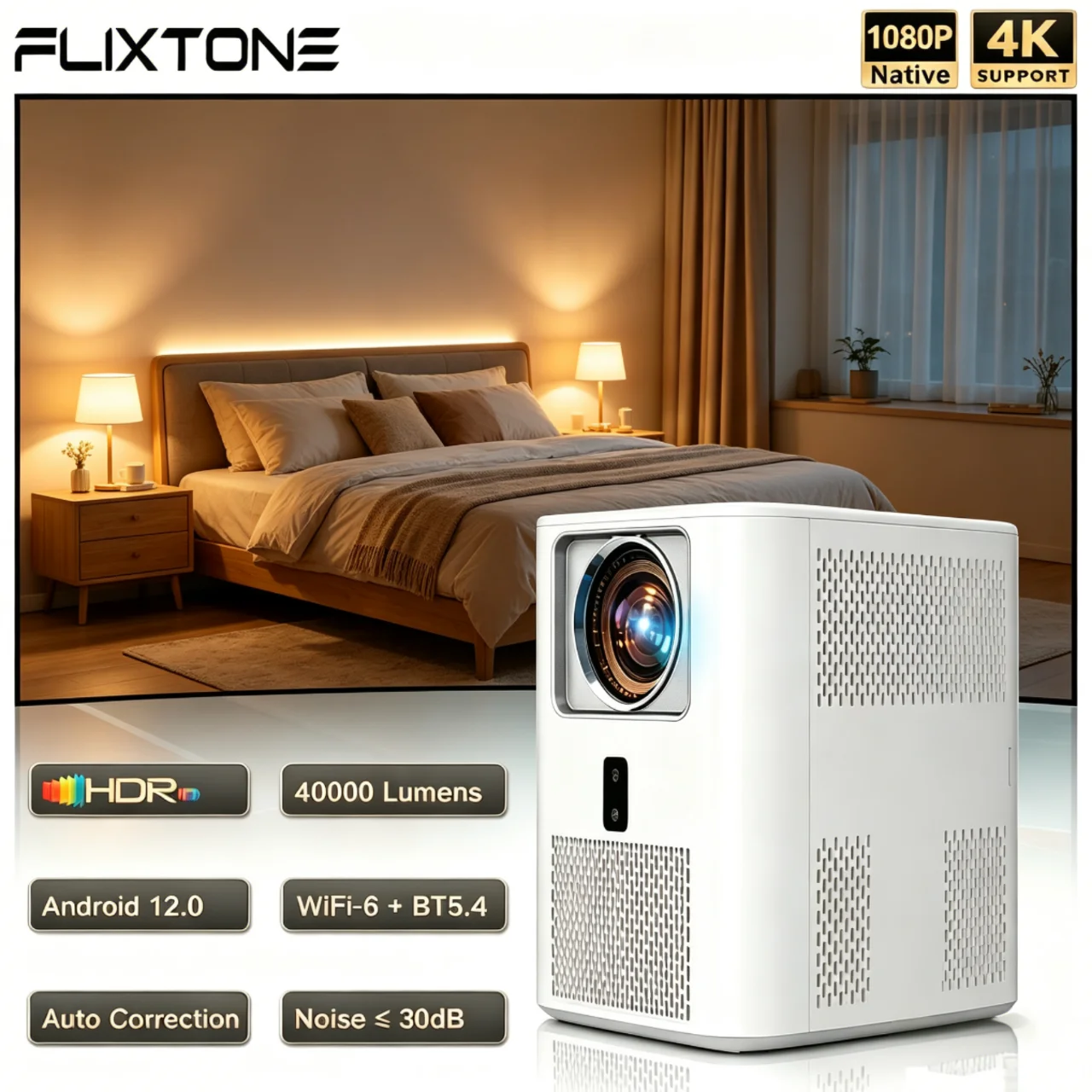 Flixtone E800 Android Projector 1080P 3000ANSI Lumens LCD Projection Technology 2+32GB Smart Home Cinema
Flixtone E800 Android Projector 1080P 3000ANSI Lumens LCD Projection Technology 2+32GB Smart Home Cinema