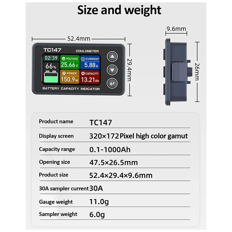 B03C-TC147 0~75A High Precision Coulomb Counter Coulomb Counter Lithium Battery Power Display Meter
B03C-TC147 0~75A High Precision Coulomb Counter Coulomb Counter Lithium Battery Power Display Meter