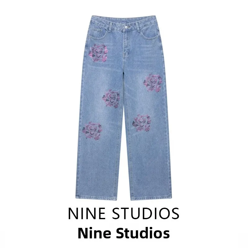 Loose Straight Leg Jeans Women's Casual High Waist Long Pants Floral Rhinestone Decorated Denim Pants Autumn Faion Ladies
Loose Straight Leg Jeans Women's Casual High Waist Long Pants Floral Rhinestone Decorated Denim Pants Autumn Faion Ladies