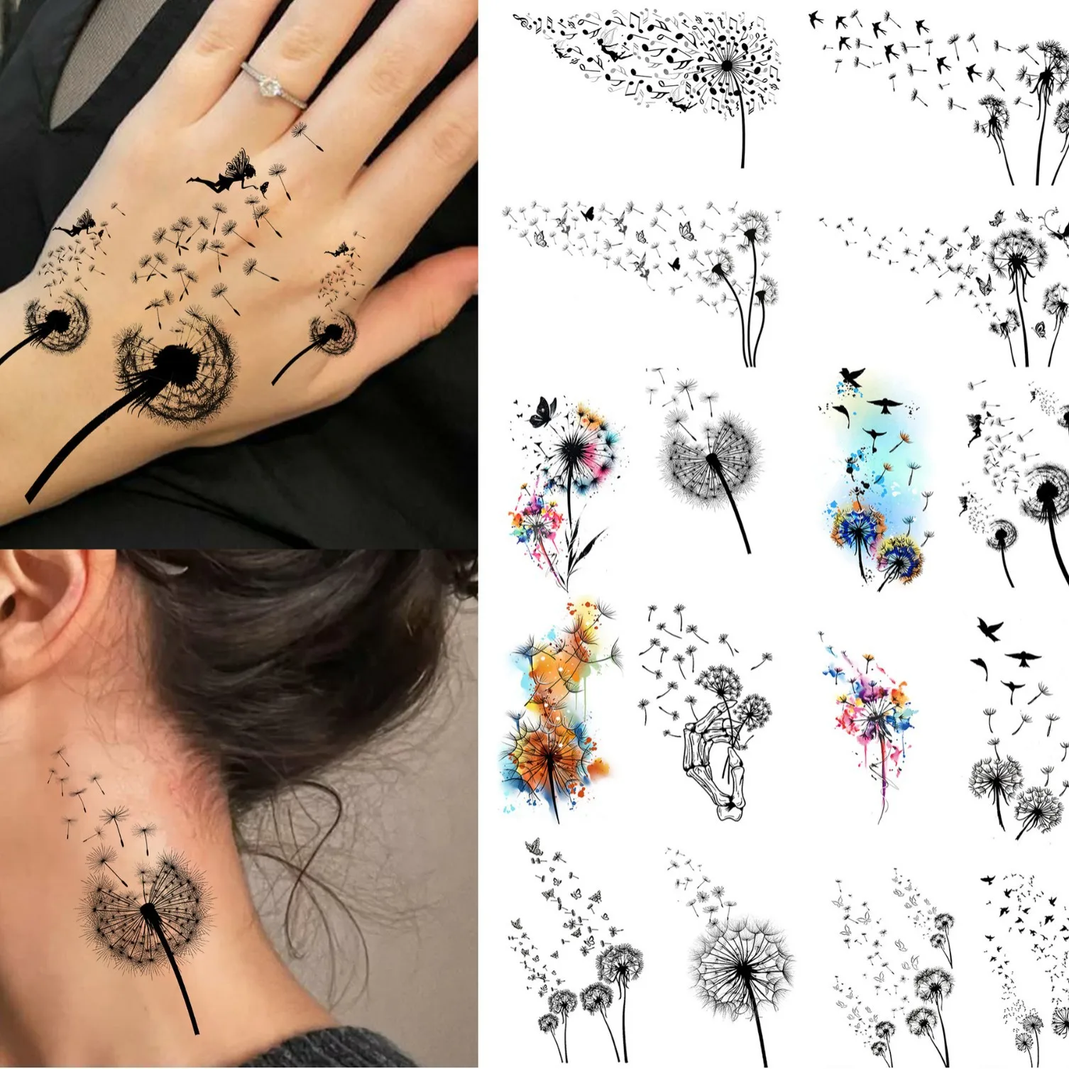 Dandelion Temporary Tattoo Stickers Waterproof Non Toxic Fade Resistant for Hand Back Neck Premium Multiple Designs
Dandelion Temporary Tattoo Stickers Waterproof Non Toxic Fade Resistant for Hand Back Neck Premium Multiple Designs