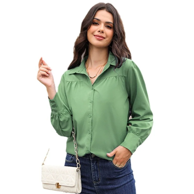 Loose Long Sleeve Women's Shirt Button up Lantern Sleeve Stand Collar Pure Color Casual Style Polyester Fabric Bubble Sleeve
Loose Long Sleeve Women's Shirt Button up Lantern Sleeve Stand Collar Pure Color Casual Style Polyester Fabric Bubble Sleeve