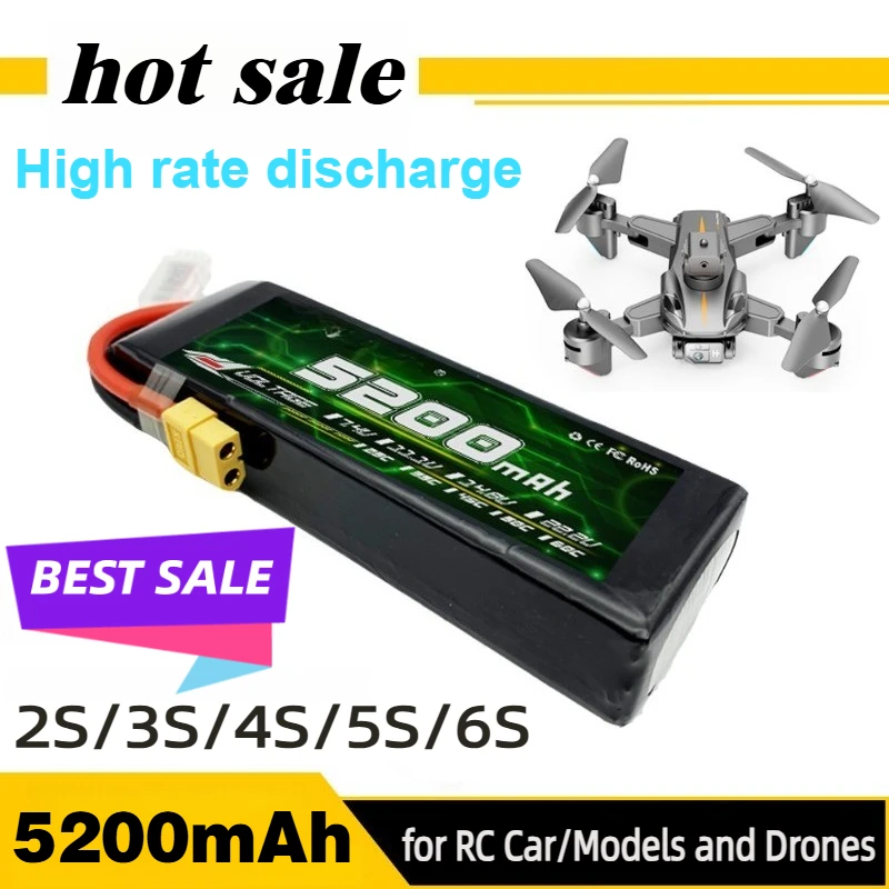 5200mAh 25C 2S/7.4V 3S/11.1V 4S/14.8V 5S/18.5V 6S/22.2V XT60 Connector High-rate Lipo Battery for RC Car/Models and Drones
5200mAh 25C 2S/7.4V 3S/11.1V 4S/14.8V 5S/18.5V 6S/22.2V XT60 Connector High-rate Lipo Battery for RC Car/Models and Drones