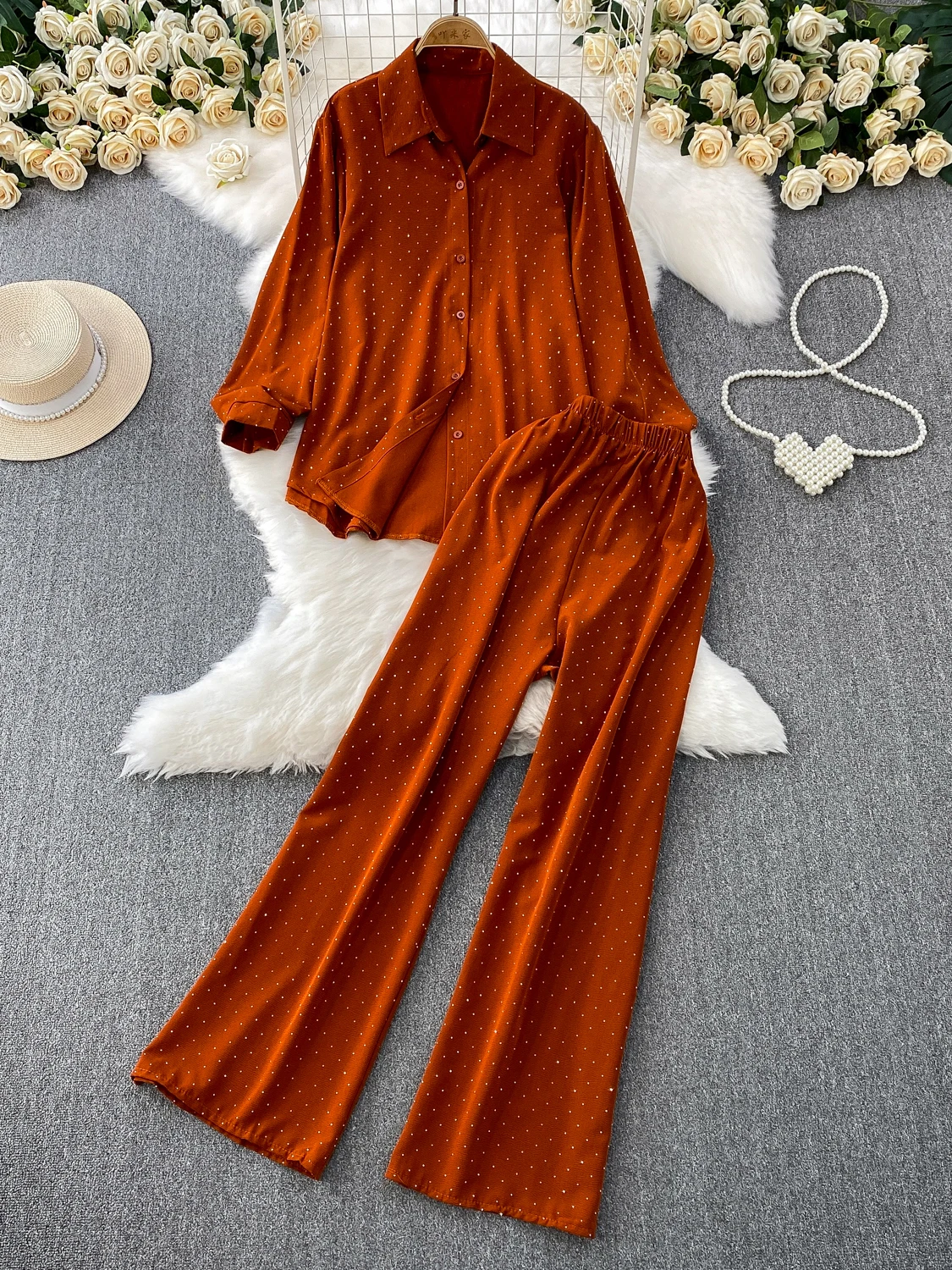 Ele Long Sve Collar Sun Protection irt High Waist Straight Leg Pants Two Piece Set Faionable Women's Clothing
Ele Long Sve Collar Sun Protection irt High Waist Straight Leg Pants Two Piece Set Faionable Women's Clothing