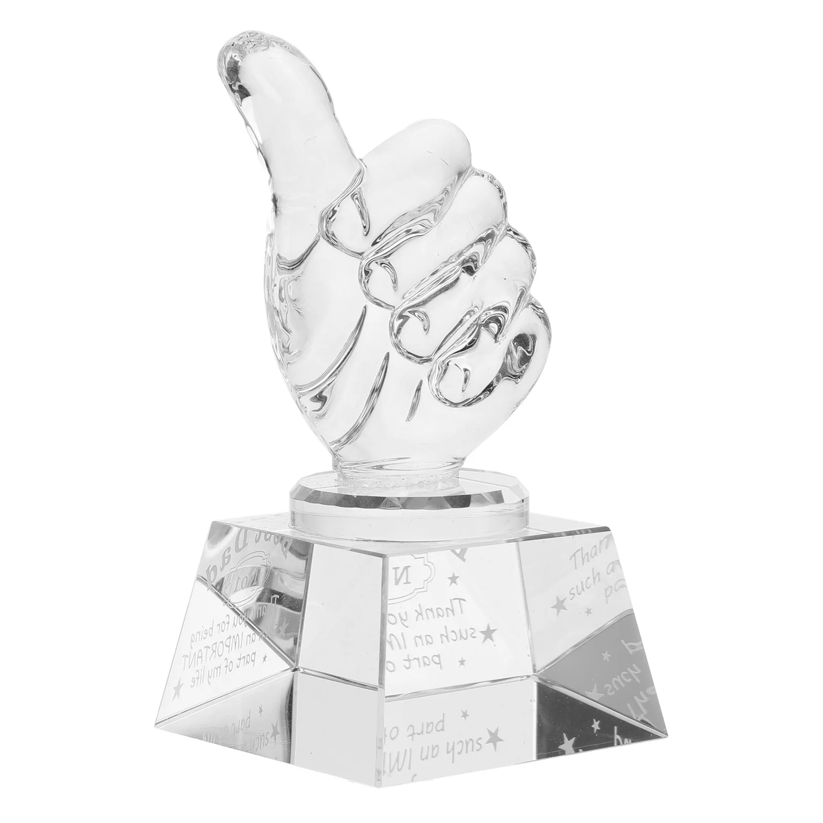 Crystal Thumb Trophy Award Hand Gesture Trophy Clear Decorative Statue for Home Celebration Gift Crystal Trophies
Crystal Thumb Trophy Award Hand Gesture Trophy Clear Decorative Statue for Home Celebration Gift Crystal Trophies