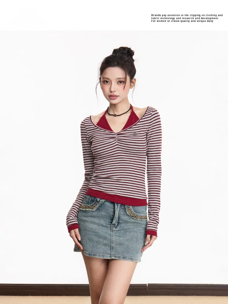 Slim Fit Striped Long Sve T-irt Women's Base Layer irt Inner Wear Spring New Sle Original Design Casual Comfortable Top
Slim Fit Striped Long Sve T-irt Women's Base Layer irt Inner Wear Spring New Sle Original Design Casual Comfortable Top