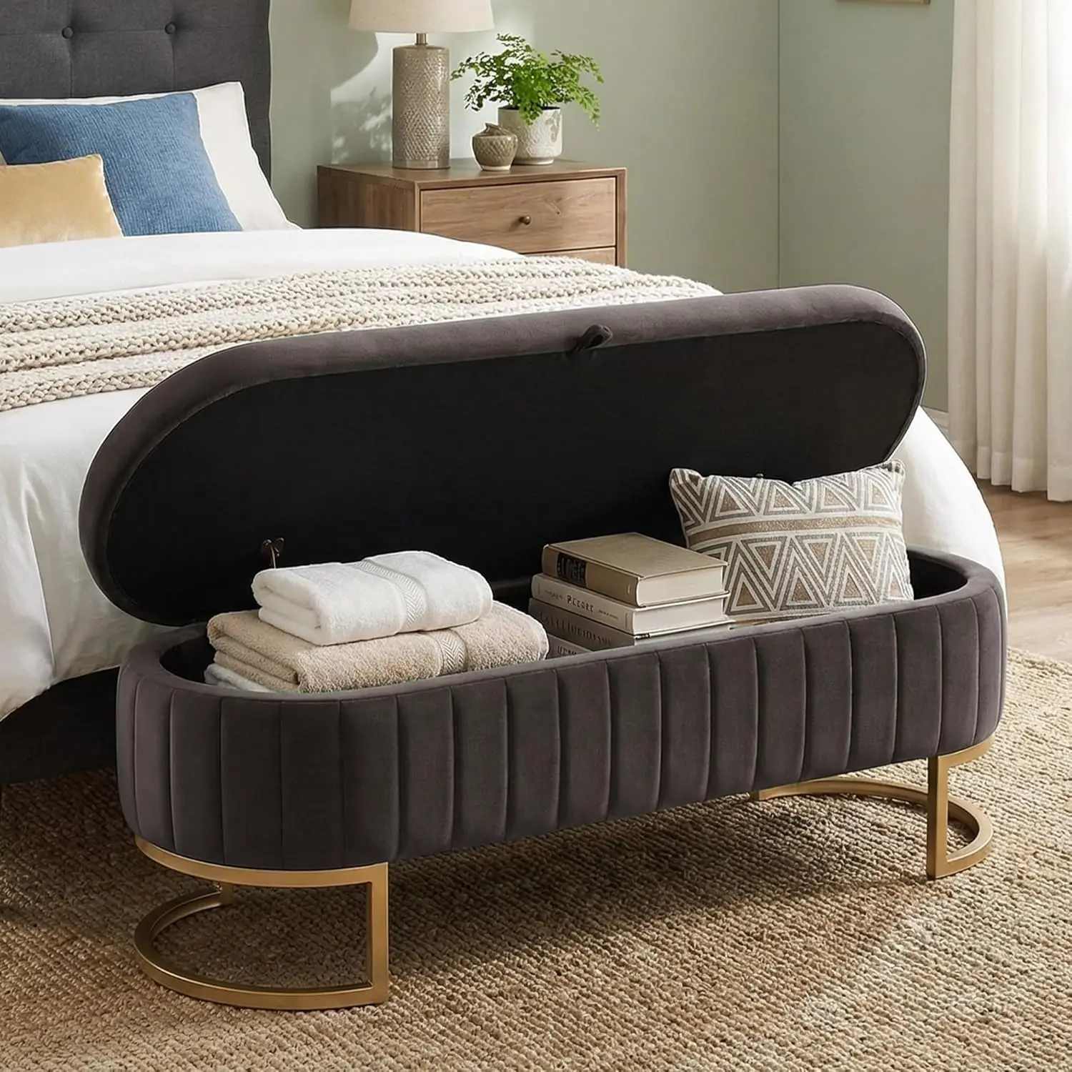 51 Inch Storage Ottoman Bench Velvet End Of Bed Storage Bench King Size Upholstered Tufted Bench Large Space For, Customized
51 Inch Storage Ottoman Bench Velvet End Of Bed Storage Bench King Size Upholstered Tufted Bench Large Space For, Customized