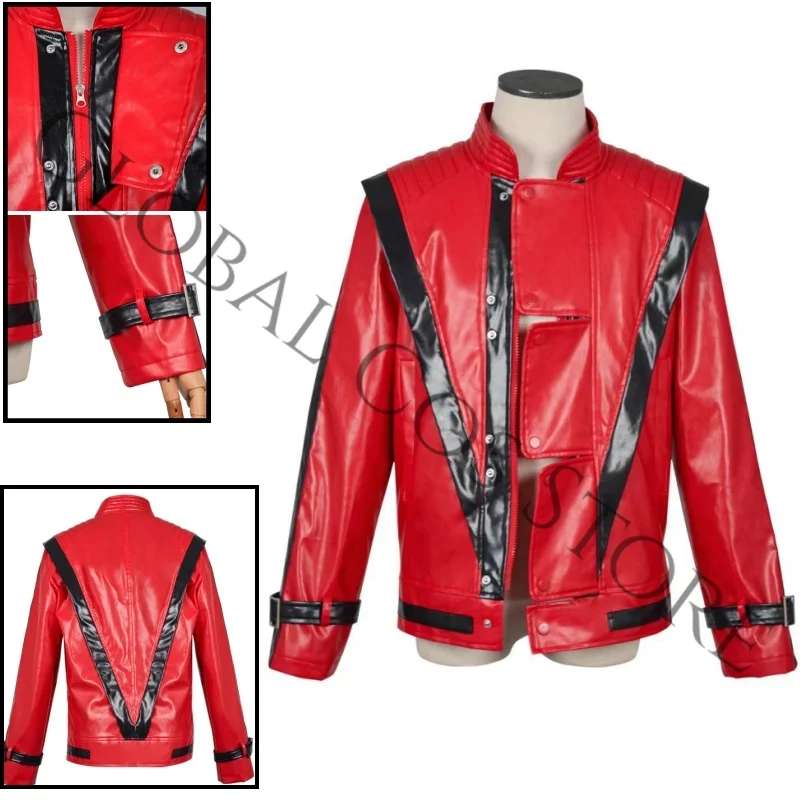 Red Faux Leather Thriller Jacket with Black V-Shaped Trim, Buckle Cuffs and Stand Collar Michael Jackson stayle costume
Red Faux Leather Thriller Jacket with Black V-Shaped Trim, Buckle Cuffs and Stand Collar Michael Jackson stayle costume