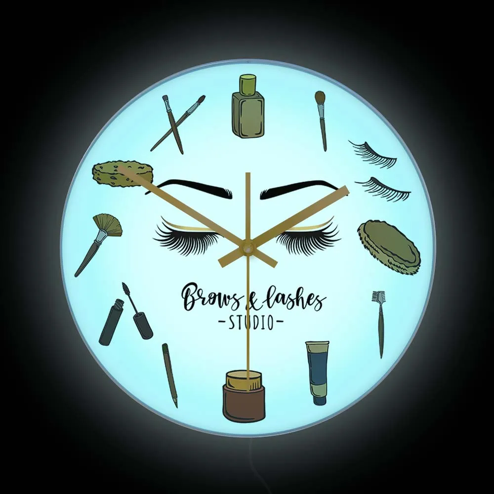 Brow Lash Makeup Tools LED Night Light Wall Clock For Girls Room Beauty Salon Studio Decor Lash Logo Printed Neon Sign Watch
Brow Lash Makeup Tools LED Night Light Wall Clock For Girls Room Beauty Salon Studio Decor Lash Logo Printed Neon Sign Watch