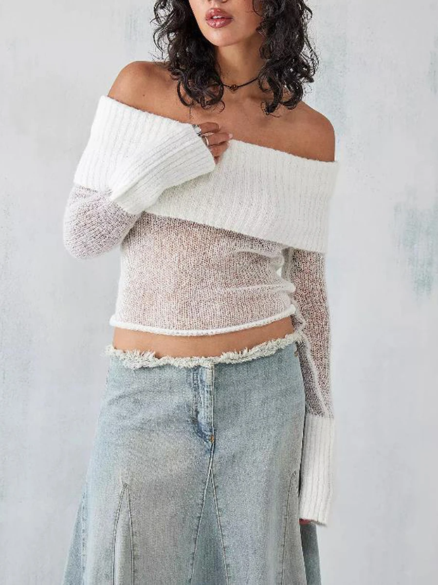Women’s Knit Crop Tops Off Shoulder Solid Color Long Sleeve Pullovers Cropped Sweater Y2k High Streetwear Female Short Outwear
Women’s Knit Crop Tops Off Shoulder Solid Color Long Sleeve Pullovers Cropped Sweater Y2k High Streetwear Female Short Outwear