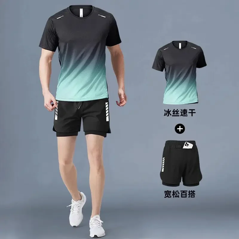 Fitness clothes - Men's running sports suit - Quick-drying ice silk - Summer new style short-sleeved shorts - Training suit
Fitness clothes - Men's running sports suit - Quick-drying ice silk - Summer new style short-sleeved shorts - Training suit