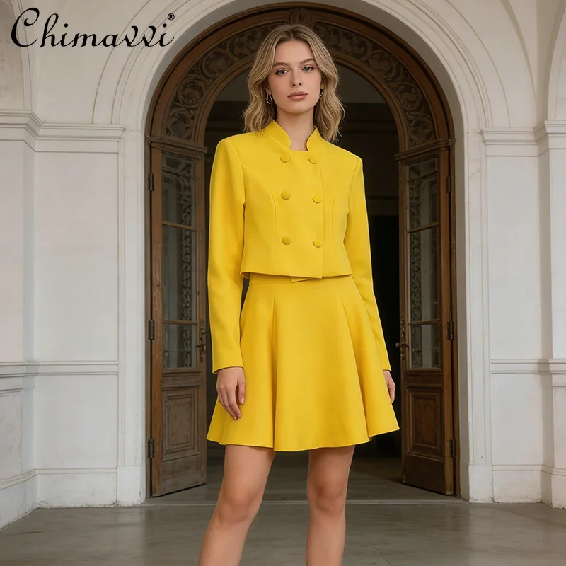 2026 Spring French Elegant Fashion Double-Breasted Long-Sleeve Short Tops High Waist Short Pleated Skirt Two-Piece Set for Women
2026 Spring French Elegant Fashion Double-Breasted Long-Sleeve Short Tops High Waist Short Pleated Skirt Two-Piece Set for Women