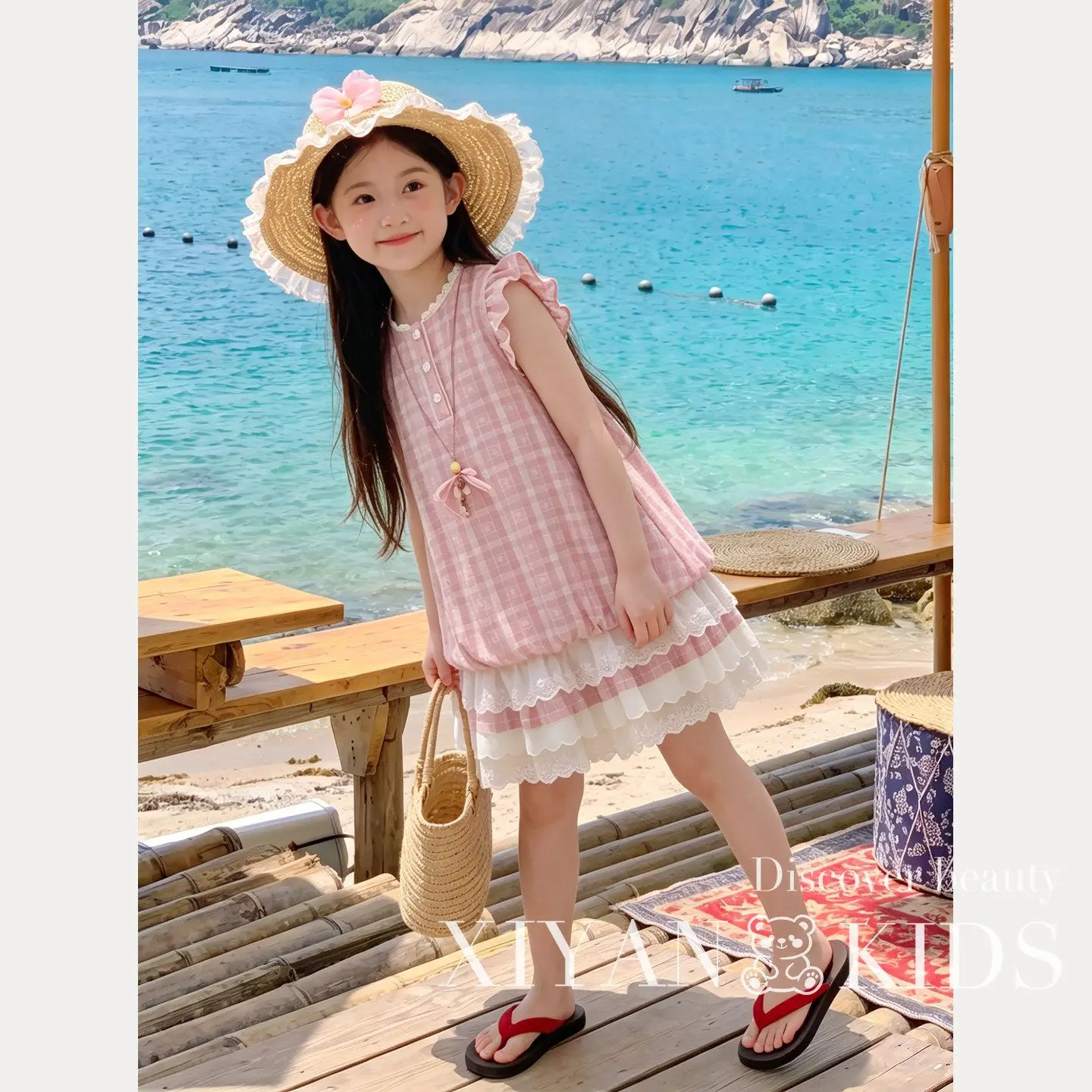 Girls Sweet Pink Checkered Dress, Sleeveless Ruffle Flutter Sleeve with Tiered Lace Trim, Cute Summer Sundress for Little Girls
Girls Sweet Pink Checkered Dress, Sleeveless Ruffle Flutter Sleeve with Tiered Lace Trim, Cute Summer Sundress for Little Girls