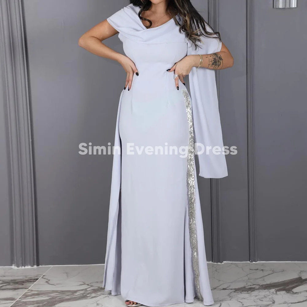 Simin Women's Crepe V-Neck Sheath Split Sequins Floor-Length Saudi Evening Dresses With Short Sleeves Elegant Party Dresses 2025 
Simin Women's Crepe V-Neck Sheath Split Sequins Floor-Length Saudi Evening Dresses With Short Sleeves Elegant Party Dresses 2025