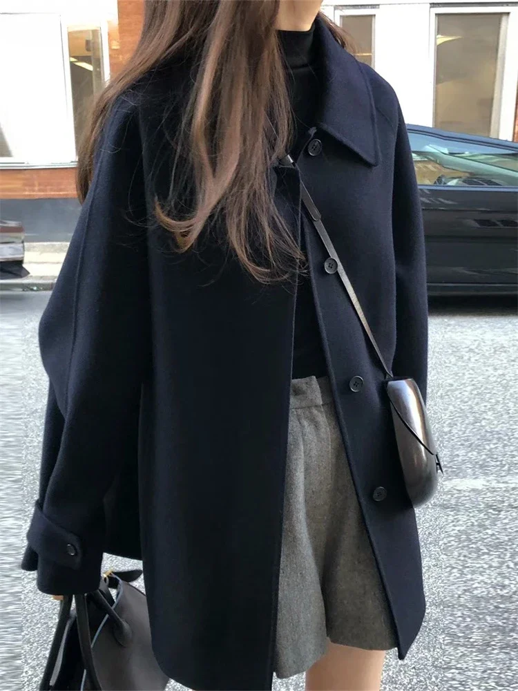 Korean Style Women's Thick Fit Woolen Coat long-sleeved loose solid color Medium Length Autumn and Winter single-breasted Jacket
Korean Style Women's Thick Fit Woolen Coat long-sleeved loose solid color Medium Length Autumn and Winter single-breasted Jacket