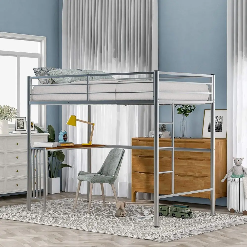 Space-Saving Twin Metal Loft Bed with Desk, Ladder, and Full-Guardrail for Kids and Teens - Silver
Space-Saving Twin Metal Loft Bed with Desk, Ladder, and Full-Guardrail for Kids and Teens - Silver