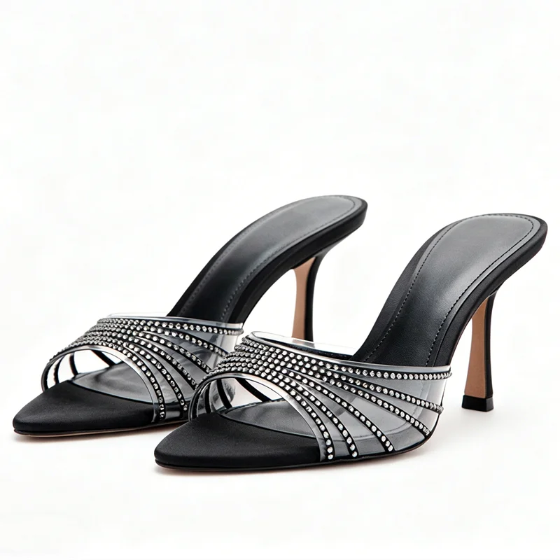 Sexy Pointed Peep Toe Heeled Sandals Women Luxury Rhinestone Detail Stiletto Heel Slippers for Ladies Summer Elegant High Heels
Sexy Pointed Peep Toe Heeled Sandals Women Luxury Rhinestone Detail Stiletto Heel Slippers for Ladies Summer Elegant High Heels