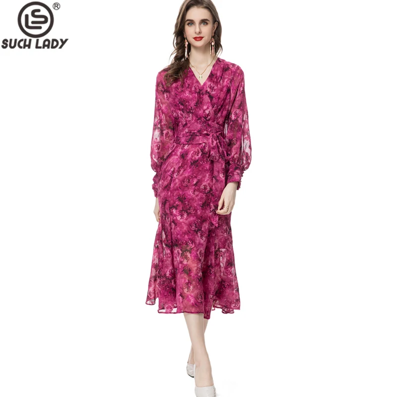 Women's Runway Dresses Sexy V Neck Long Lantern Sleeves Lace Up Waist High Street Fashion Mid Vestidos
Women's Runway Dresses Sexy V Neck Long Lantern Sleeves Lace Up Waist High Street Fashion Mid Vestidos
