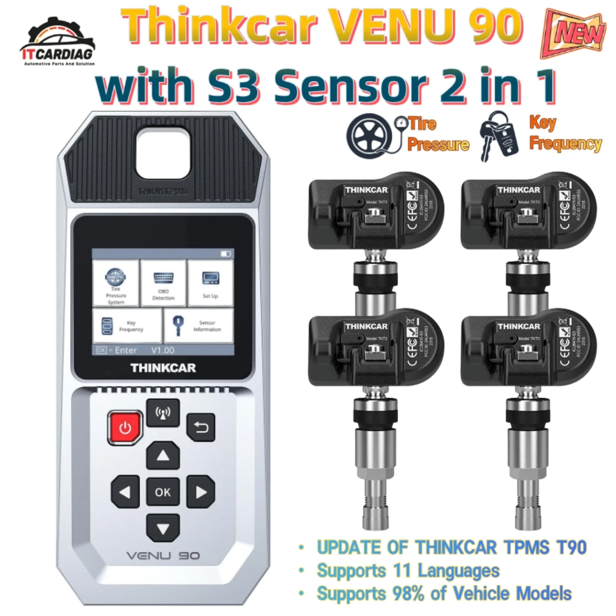 THINKCAR VENU 90 TPMS Programmer with S3 Sensor Activation Tire Pressure Detector 315MHz 433MHz 2in1 Update of THINKTPMS T90
THINKCAR VENU 90 TPMS Programmer with S3 Sensor Activation Tire Pressure Detector 315MHz 433MHz 2in1 Update of THINKTPMS T90