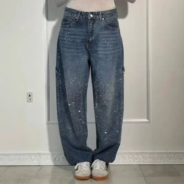 Jeans Straight Pants Women Diamonds Denims High Waist Washed Pockets Female Vintage Ankle Length Trousers Streetwear 2025
Jeans Straight Pants Women Diamonds Denims High Waist Washed Pockets Female Vintage Ankle Length Trousers Streetwear 2025