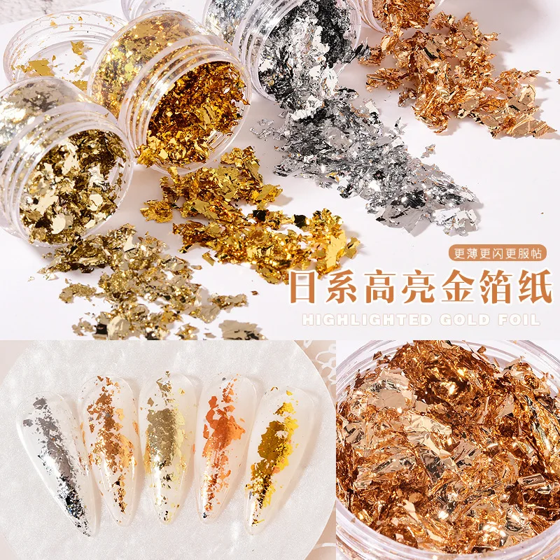Nail Art Highlight Gold Foil Paper Nail Art Jewelry Gold Silver Tin Fragments Seashell Nail Polish Decorative Stickers Sequins
Nail Art Highlight Gold Foil Paper Nail Art Jewelry Gold Silver Tin Fragments Seashell Nail Polish Decorative Stickers Sequins