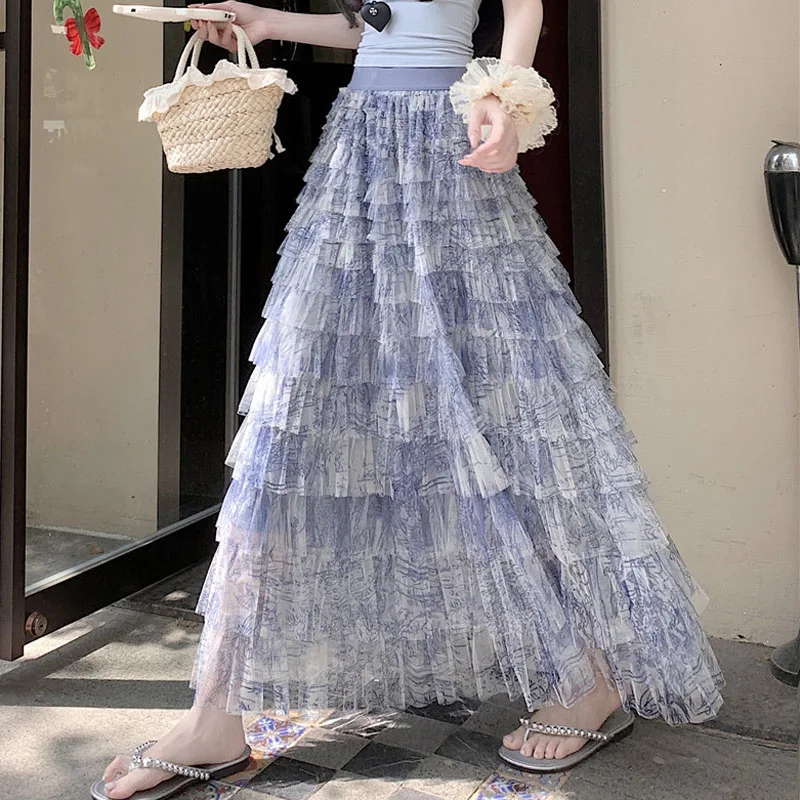 Vintage Fashion Multilayer Ruffle Mesh Skirt Women Boho High Waist Long Maxi Tulle Skirt Spring Summer Party Women's Clothing
Vintage Fashion Multilayer Ruffle Mesh Skirt Women Boho High Waist Long Maxi Tulle Skirt Spring Summer Party Women's Clothing