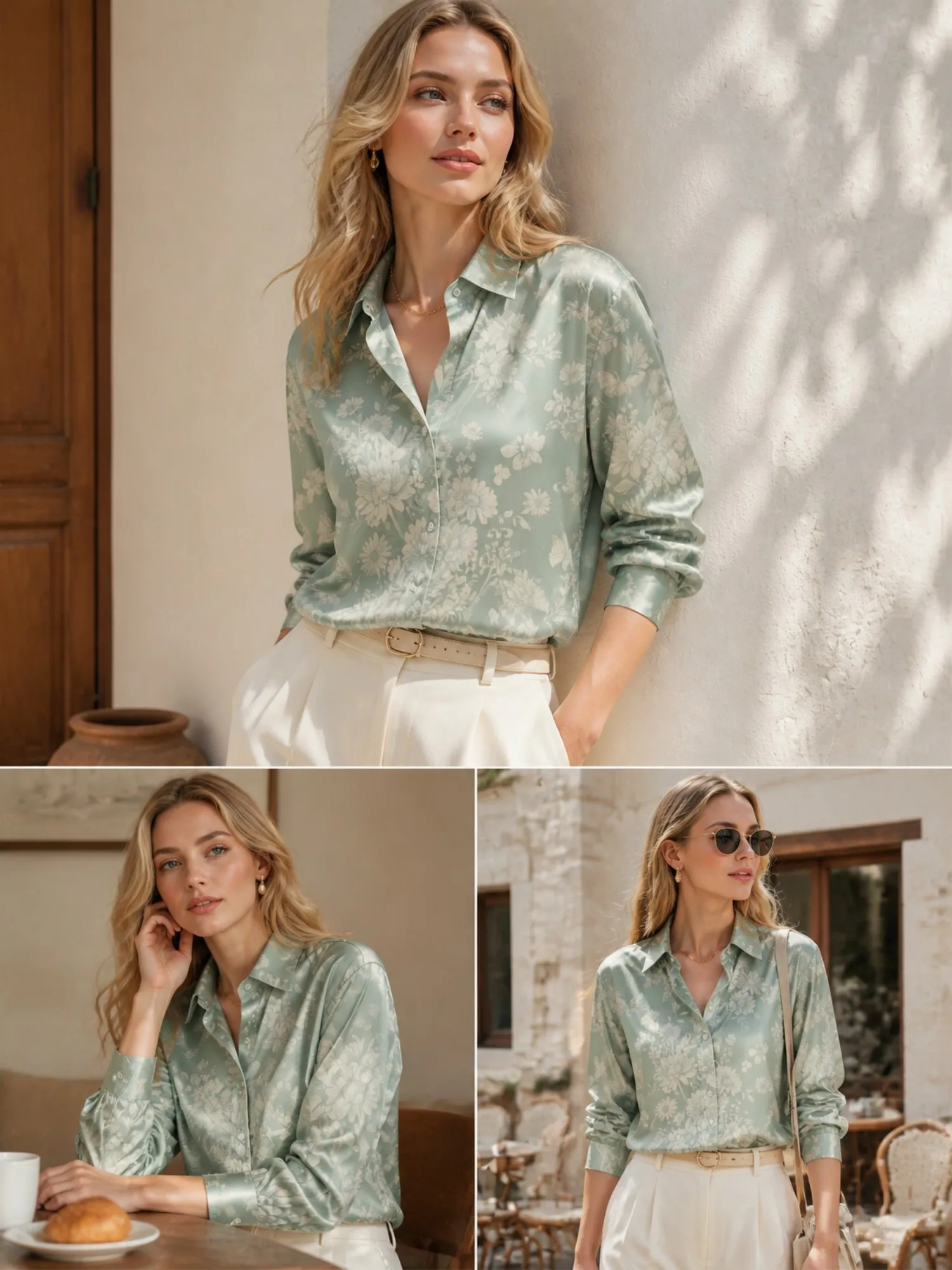 Sage Floral Satin Blouse for Women Long Sleeve Button Down Shirt Cafe Office Vacation Elegant Silky Top
Sage Floral Satin Blouse for Women Long Sleeve Button Down Shirt Cafe Office Vacation Elegant Silky Top