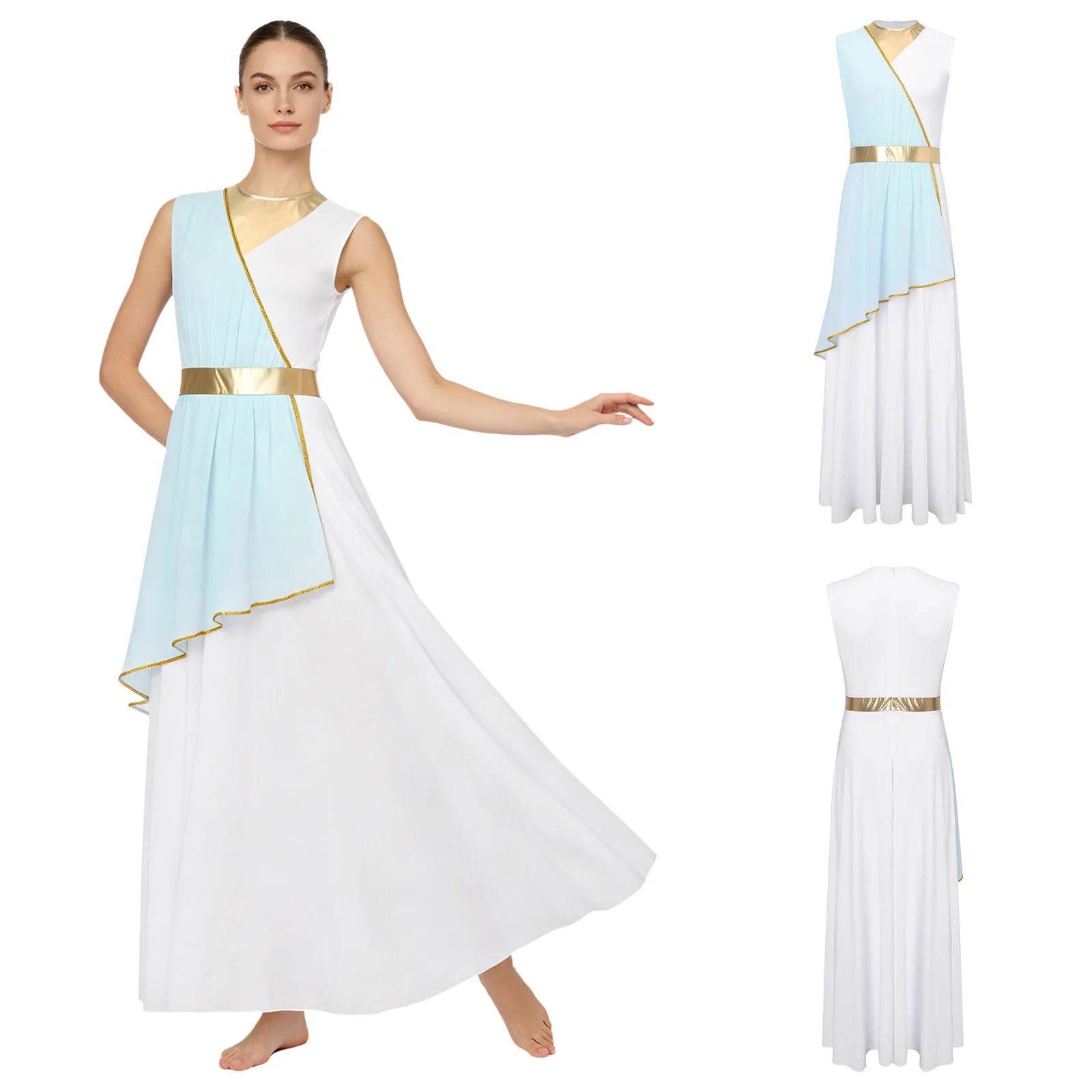 Womens Worship Praise Dance Dress Sleeveless Metallic Waist Tunic Church Choir Dress for Thanksgiving Harvest Festival Service
Womens Worship Praise Dance Dress Sleeveless Metallic Waist Tunic Church Choir Dress for Thanksgiving Harvest Festival Service