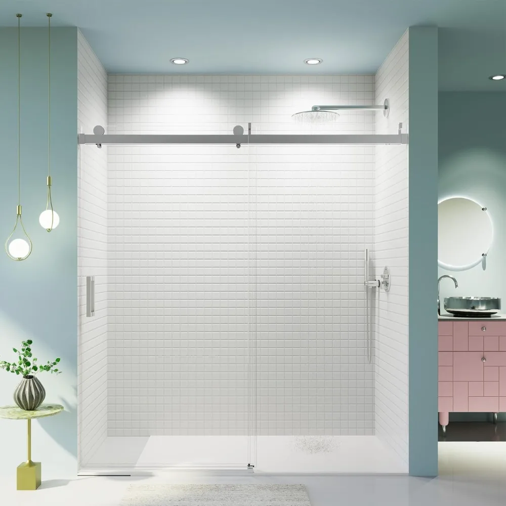 68-72 x 76 inch frameless single sliding door with buffer, 3/8 inch (10mm) thick tempered bathroom glass door
68-72 x 76 inch frameless single sliding door with buffer, 3/8 inch (10mm) thick tempered bathroom glass door