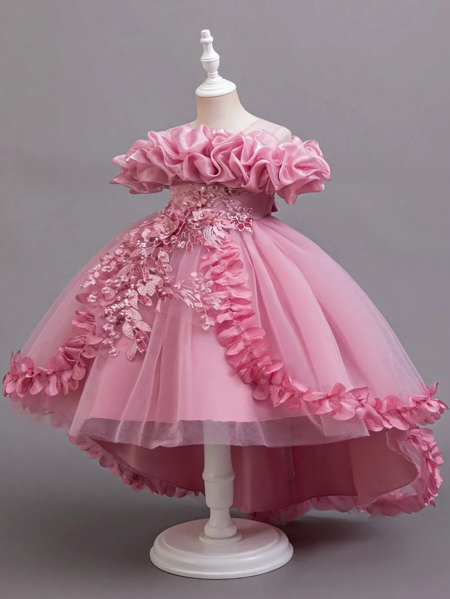 Elegant Off Shoulder Pink Tulle Ball Gown With Floral Appliques Beading Ruffles High Low Hem Formal Evening Dress
Elegant Off Shoulder Pink Tulle Ball Gown With Floral Appliques Beading Ruffles High Low Hem Formal Evening Dress
