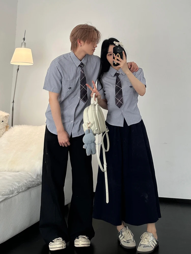 Couples Striped Shirt Set Summer New College Style Loose Fit Youth Popular Daily Wear Short Sleeve Button up JK Shirt
Couples Striped Shirt Set Summer New College Style Loose Fit Youth Popular Daily Wear Short Sleeve Button up JK Shirt