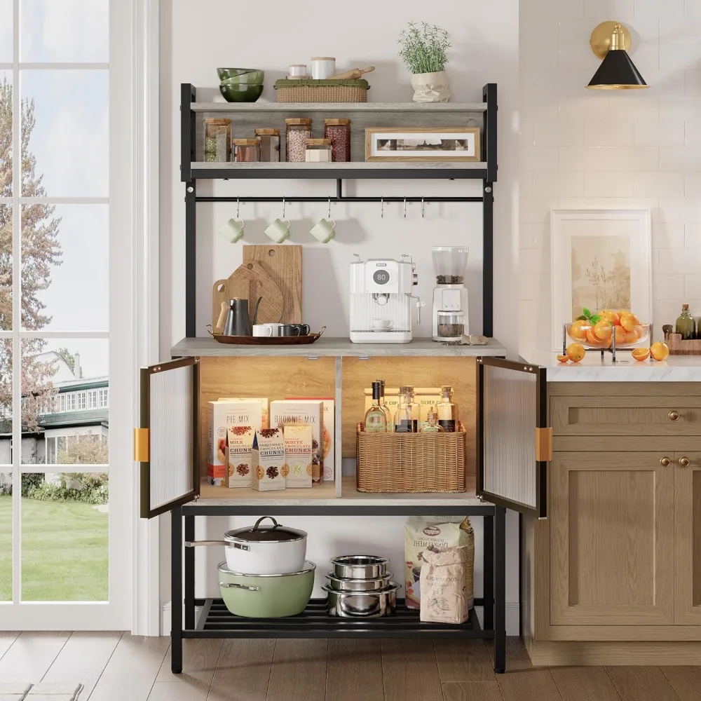 Coffee Bar with Storage, 5 Tier Microwave Stand with LED Lights, Kitchen Bakers Rack with Cabinet, Heavy Duty Storage
Coffee Bar with Storage, 5 Tier Microwave Stand with LED Lights, Kitchen Bakers Rack with Cabinet, Heavy Duty Storage