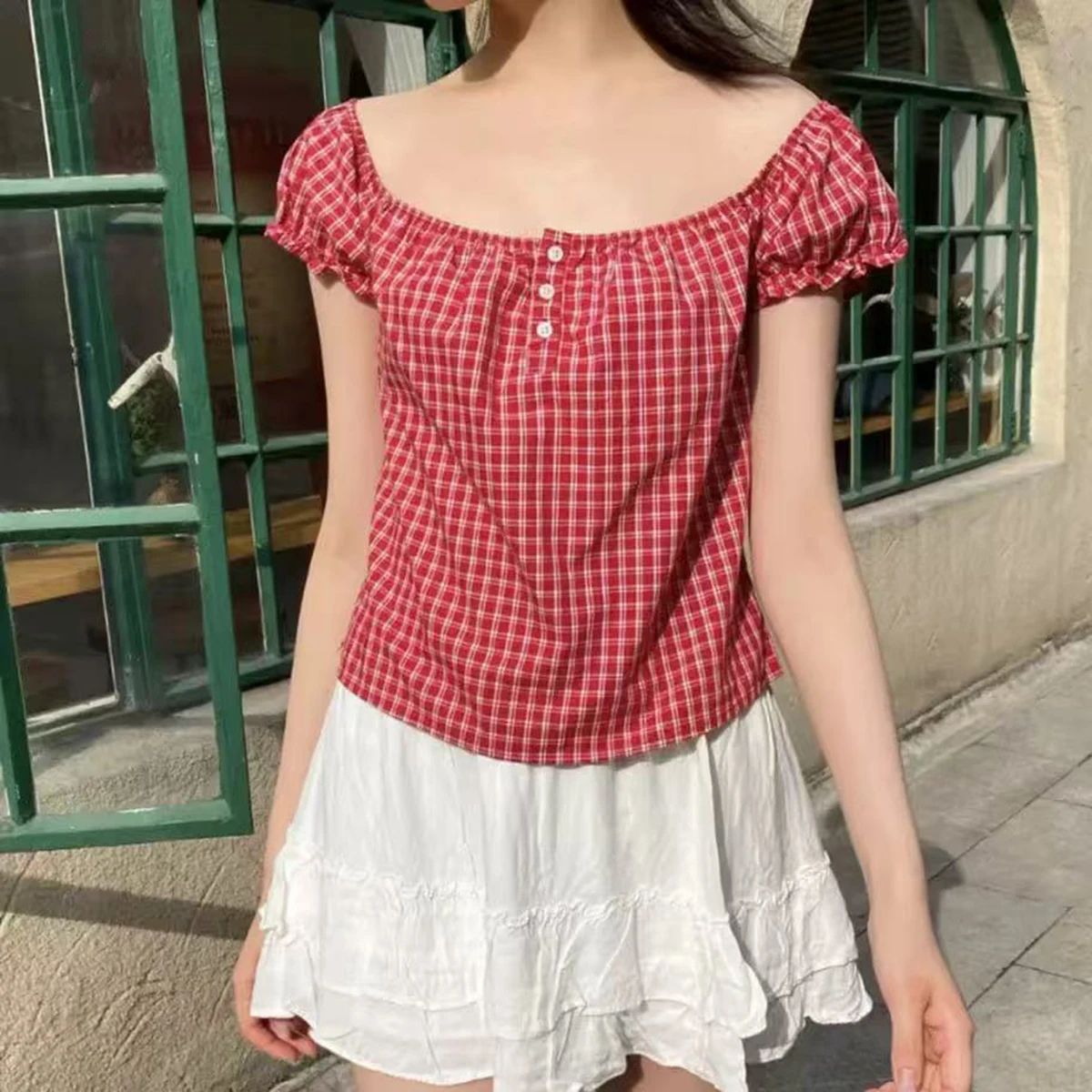 Square Collar Plaid Elegant Blouse Women Summer Clothes Cotton Henley Tees Tops Girls Sweet Cute Y2k Blouses Shirts 2025
Square Collar Plaid Elegant Blouse Women Summer Clothes Cotton Henley Tees Tops Girls Sweet Cute Y2k Blouses Shirts 2025