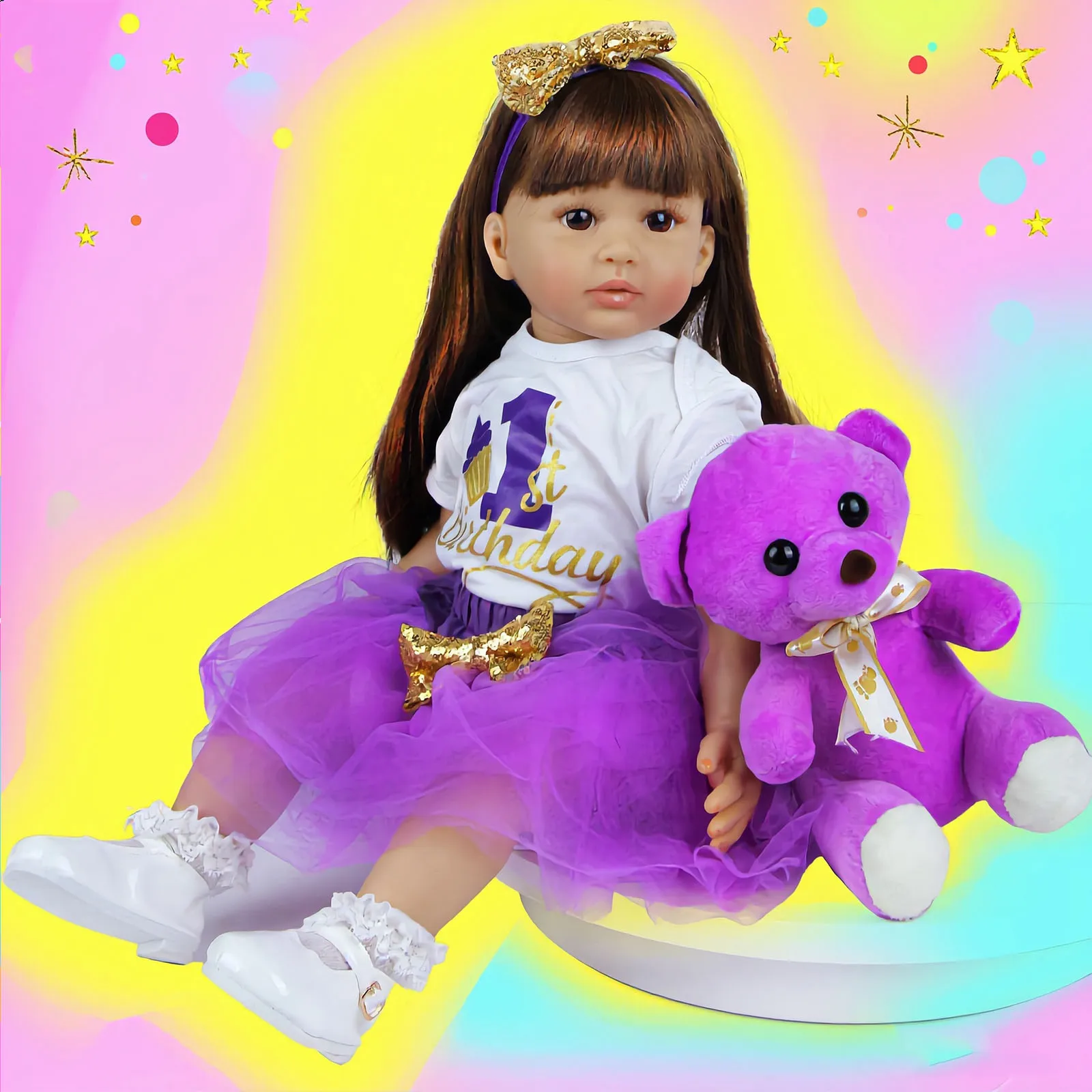 Reborn Baby Dolls 22 Inch Girl, Realistic Newborn Baby Doll with Purple 1st Birthday Tutu Dress, Lifelike Soft Body Reborn Toddler Doll with Plush Bear, Perfect Gift for Kids, Collection & Role Play
Reborn Baby Dolls 22 Inch Girl, Realistic Newborn Baby Doll with Purple 1st Birthday Tutu Dress, Lifelike Soft Body Reborn Toddler Doll with Plush Bear, Perfect Gift for Kids, Collection & Role Play