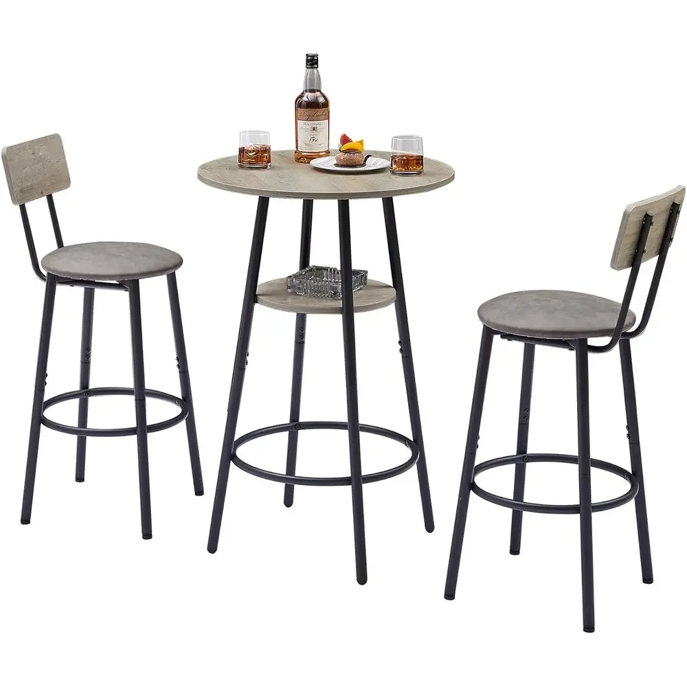 Grey High Top Bistro Table and Chairs Set with Backrest for Kitchen Dining Room
Grey High Top Bistro Table and Chairs Set with Backrest for Kitchen Dining Room