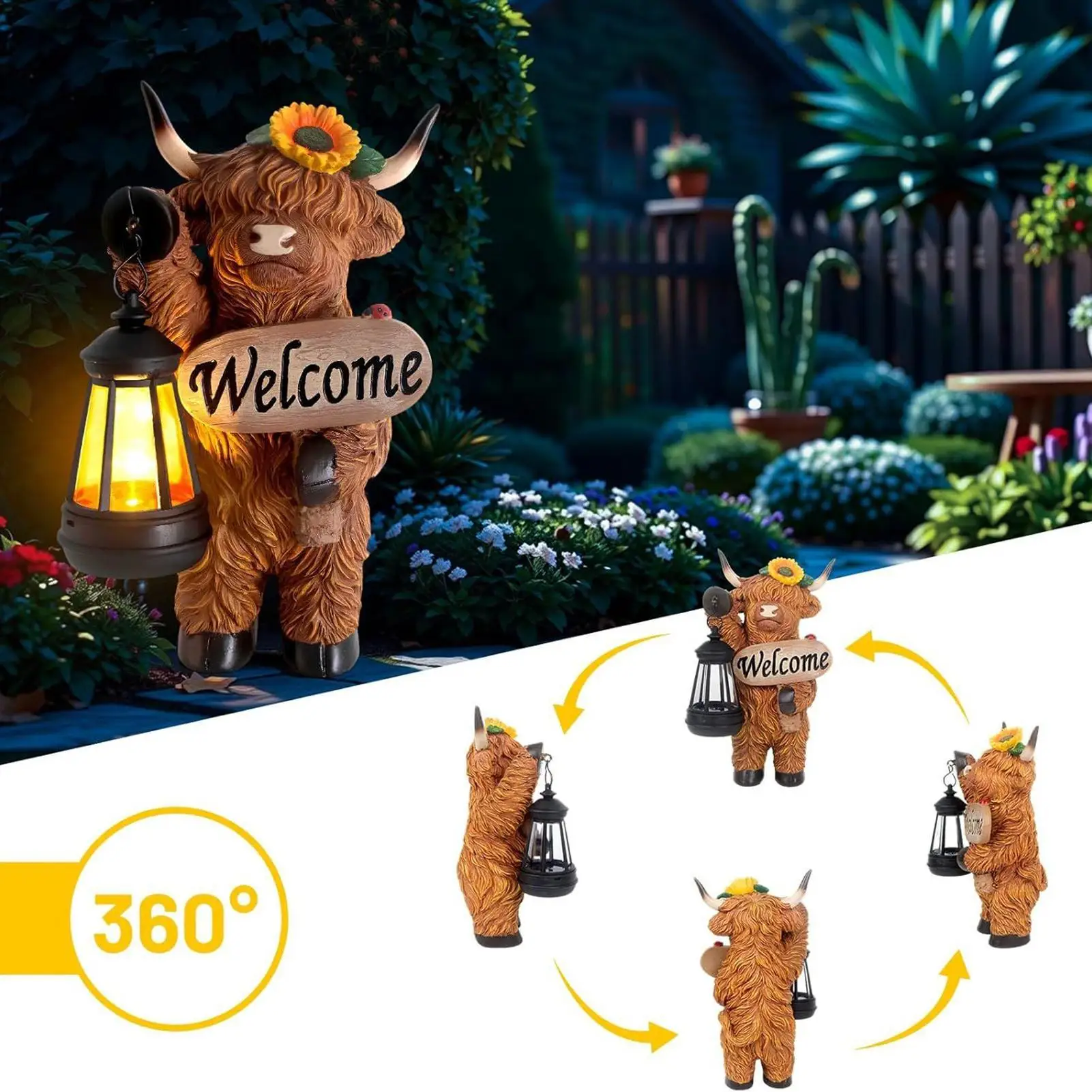 Solar Garden Statues Resin Weatherproof Lawn Animal Figurine Outdoor Highland Cow Figurines Decorations for Patio Yard Porch
Solar Garden Statues Resin Weatherproof Lawn Animal Figurine Outdoor Highland Cow Figurines Decorations for Patio Yard Porch