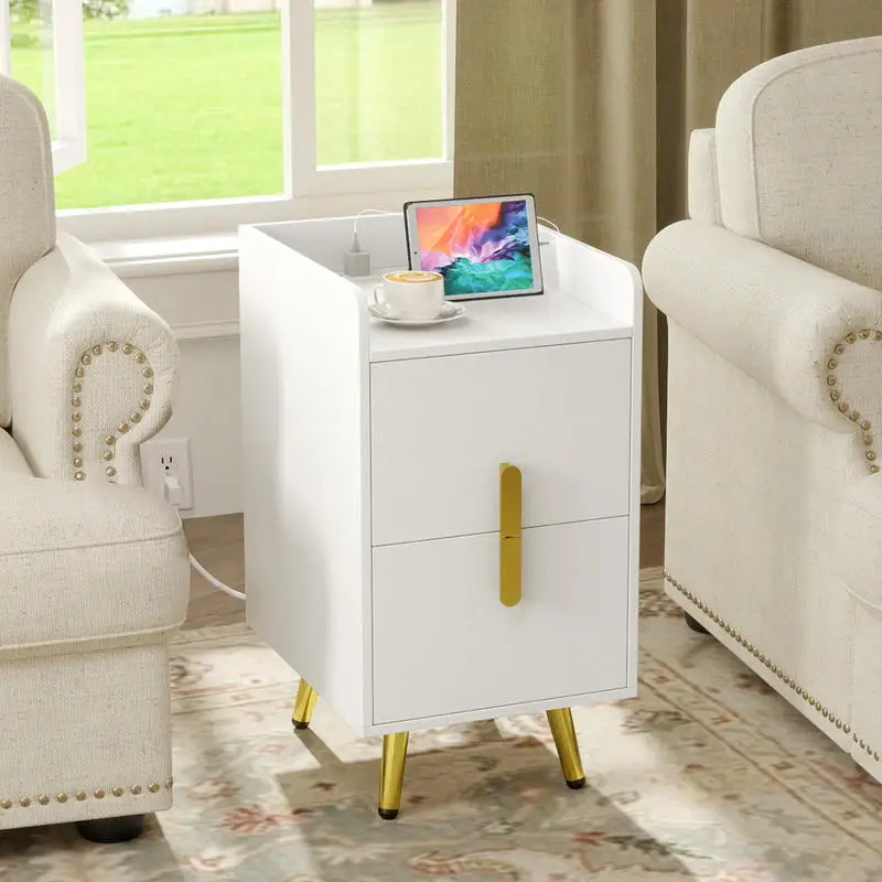 Nightstand Side Tables with 2 Drawers and 2 USB Ports-White
Nightstand Side Tables with 2 Drawers and 2 USB Ports-White