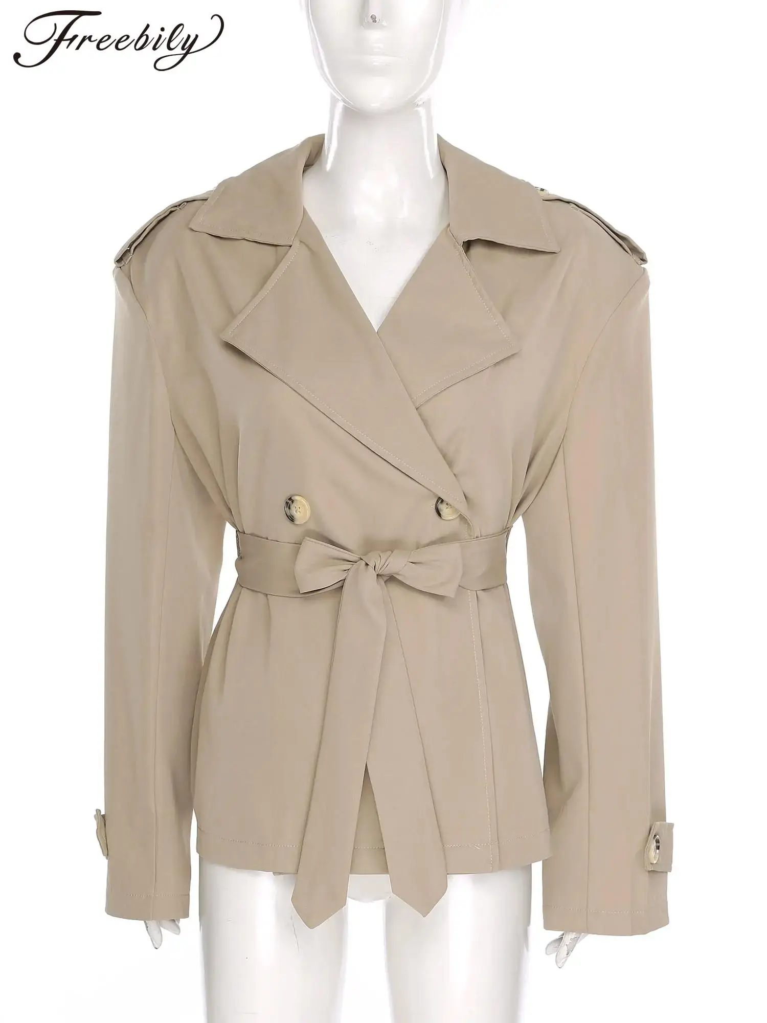 Женские двубортные укороченные куртки с лацканами, стильный плащ с поясом, женская повседневная одежда, верхняя одежда с длинными рукавами и вырезом
Женские двубортные укороченные куртки с лацканами, стильный плащ с поясом, женская повседневная одежда, верхняя одежда с длинными рукавами и вырезом