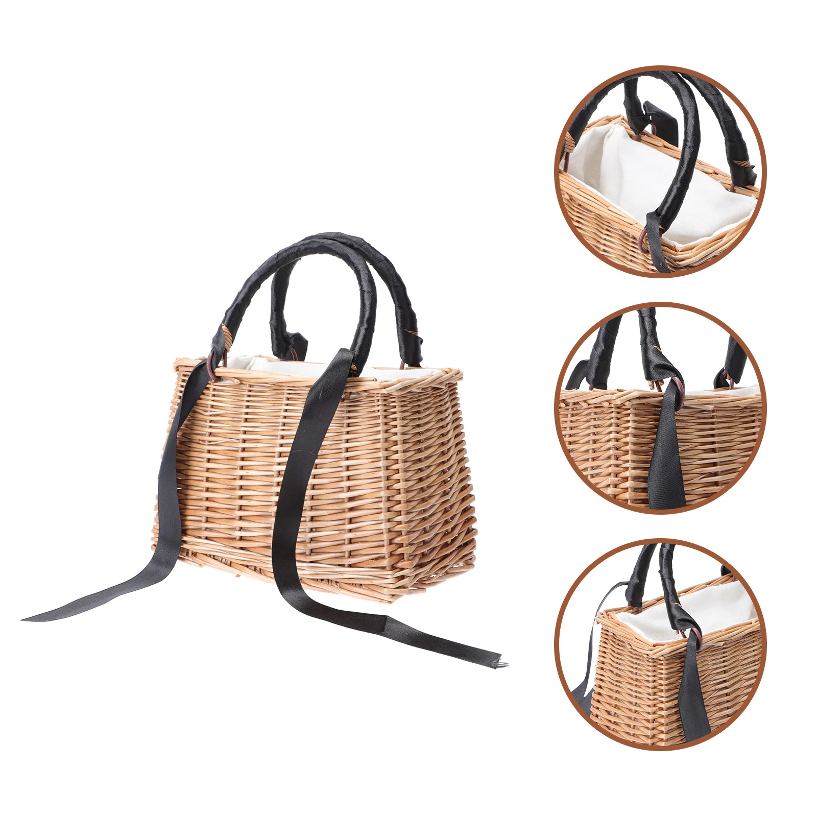 Rattan Woven Basket Decorative Storage for Flowers Black Ribbon Portable Home Wedding Party Delicate Square Bag
Rattan Woven Basket Decorative Storage for Flowers Black Ribbon Portable Home Wedding Party Delicate Square Bag