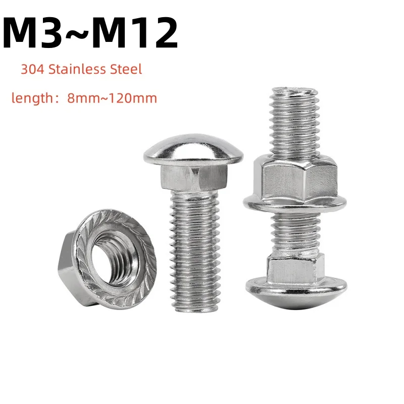 304 Stainless Steel Truss Round Head Square Neck Carriage Screw Coach Bolt and Flange Nut Combination Set M3 M4 M5 M6 M8 M10 M12
304 Stainless Steel Truss Round Head Square Neck Carriage Screw Coach Bolt and Flange Nut Combination Set M3 M4 M5 M6 M8 M10 M12