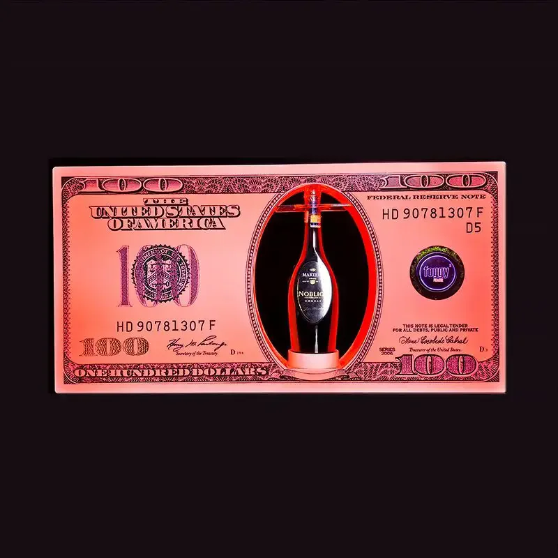 US Dollar 100 Bill Colorful Changing Bar Bottle Presenter LED Rechargeable Champagne Glorifier VIP Service Tray for Party Lounge
US Dollar 100 Bill Colorful Changing Bar Bottle Presenter LED Rechargeable Champagne Glorifier VIP Service Tray for Party Lounge